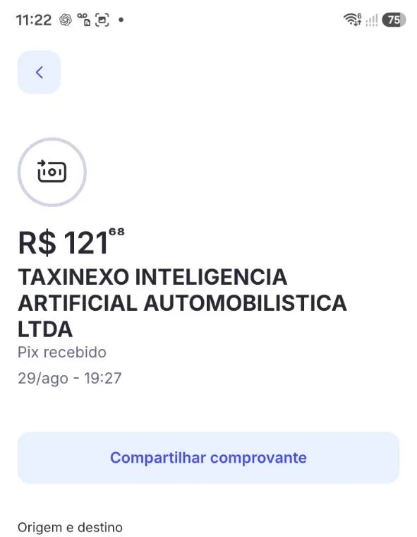 Comprovante bancário de Pix recebido no valor de R$ 121,68