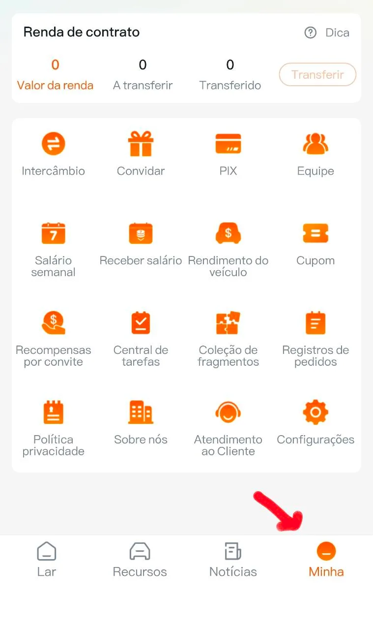 Tela Minha destacada no menu da plataforma